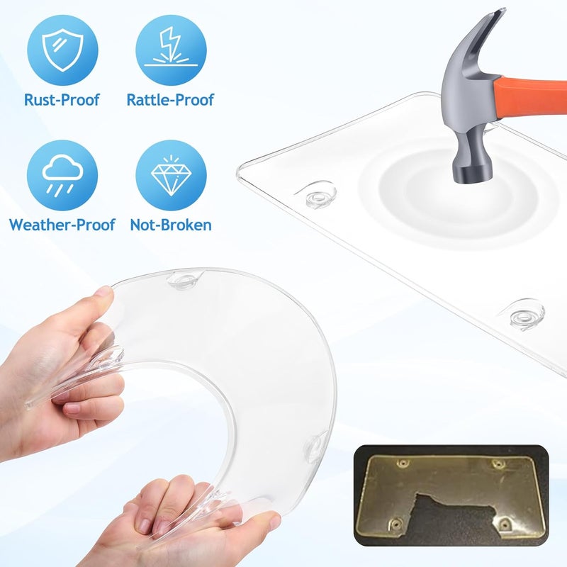Datanly 2 Pack Clear License Plate Covers Unbreakable License Plate Protector Clear Flat Cover Frame Shields with Screws - Image 2